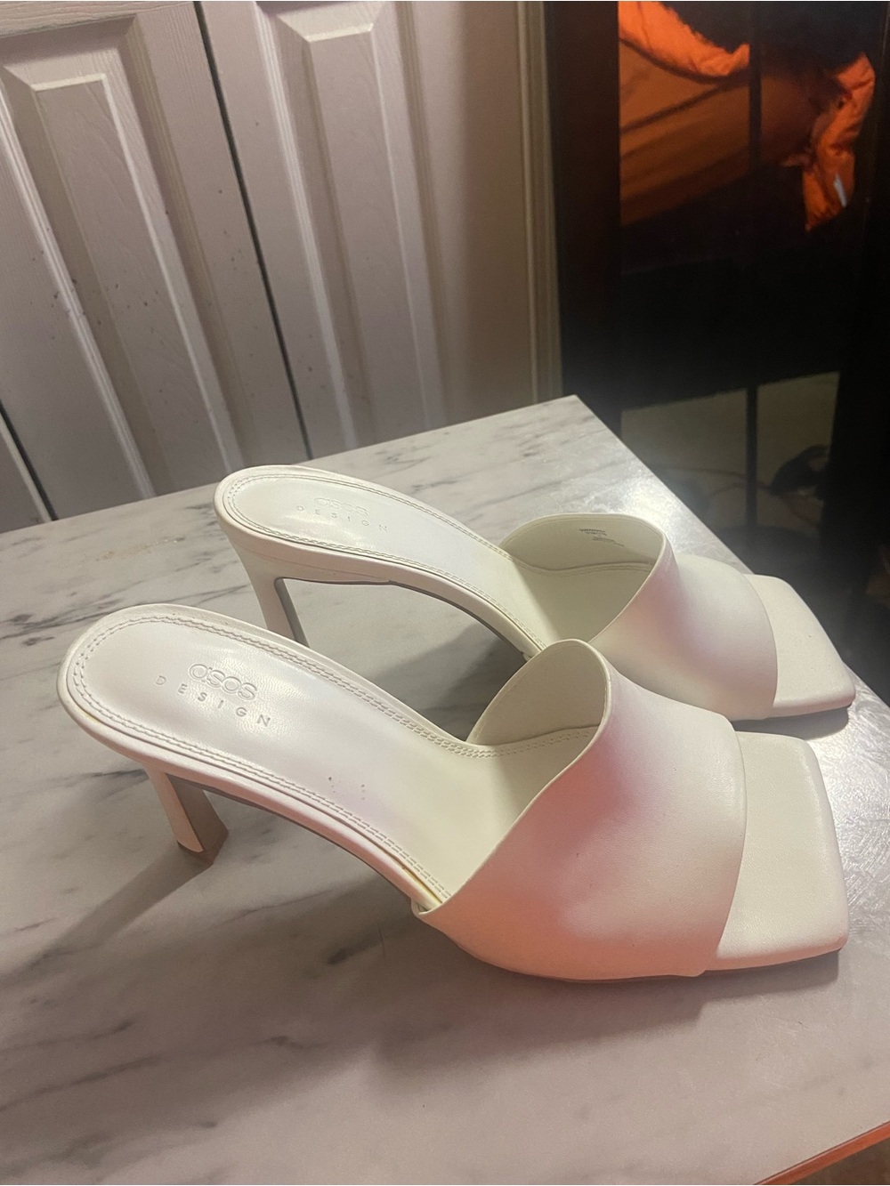 ASOS Cream Open-Toe Mule Heels